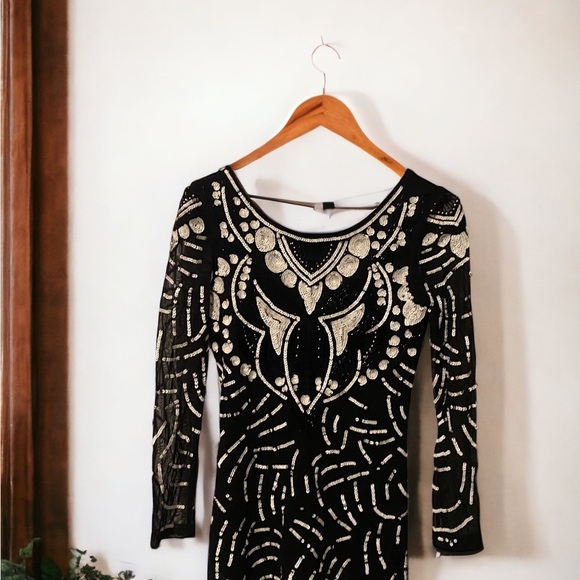 Free People Sequined‎ Embroidered Party Dress Size XS -TP Black White - Picture 1 of 5